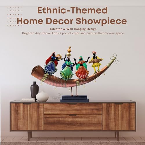 Trumpet Dancers Iron Metal Showpiece, Rajasthani Folk Art Decor