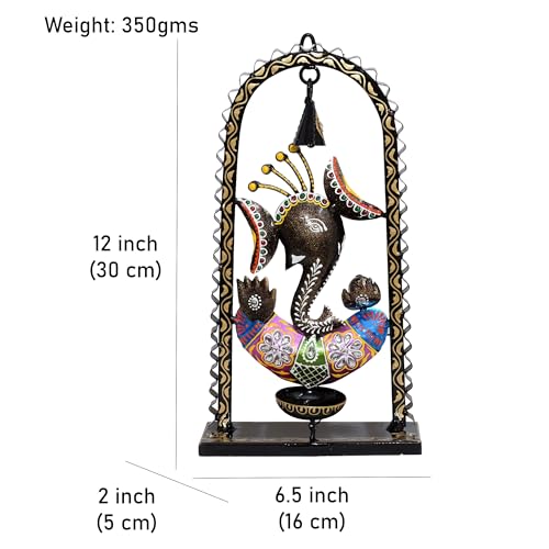 Ganesh Tea Light Candle Diya with Ringing Bell Decorative Metal Statue Showpiece for Living Room Home Decor, Tabletop