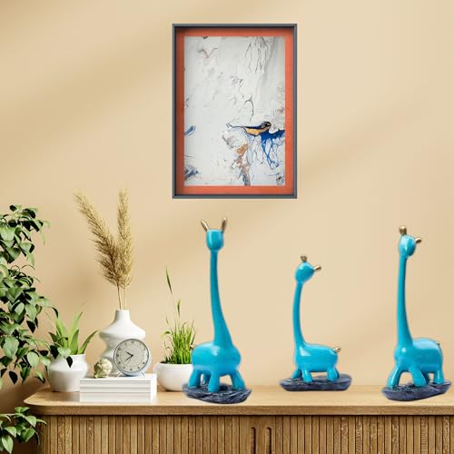 Blue Giraffe Poly Resin Decorative Statues (Set of 3 Pcs) – Modern Home Décor Showpiece with Gold Accents