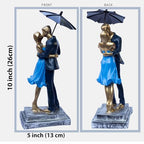 Romantic Couple Figurine with Umbrella | Gold Love Statue for Home Decor