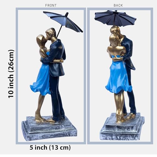 Romantic Couple Figurine with Umbrella | Gold Love Statue for Home Decor