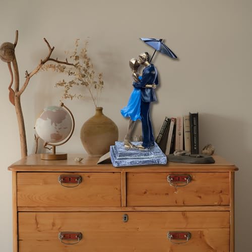Romantic Couple Figurine with Umbrella | Gold Love Statue for Home Decor