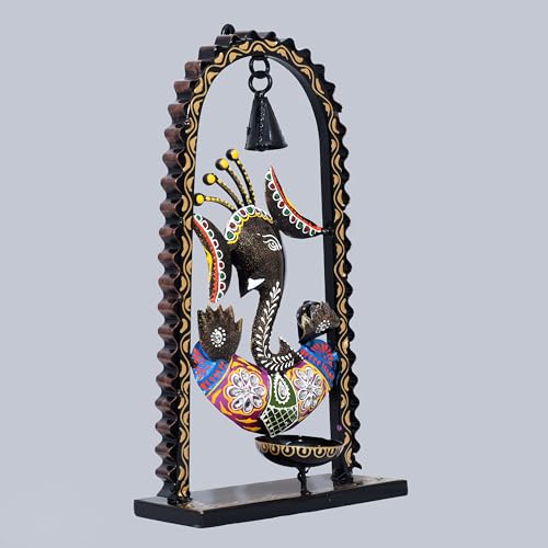 Ganesh Tea Light Candle Diya with Ringing Bell Decorative Metal Statue Showpiece for Living Room Home Decor, Tabletop