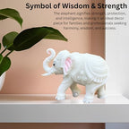 White Marble Elephant Statue Pair (5x6 Inches), Trunk Up Decorative Elephant Figurine for Home Entrance