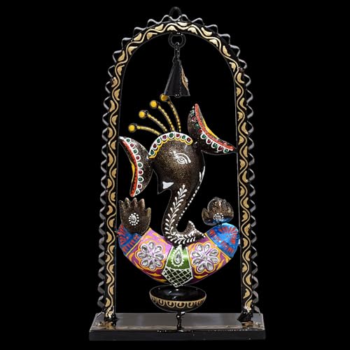 Ganesh Tea Light Candle Diya with Ringing Bell Decorative Metal Statue Showpiece for Living Room Home Decor, Tabletop