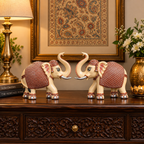 Peach Cream Mini Elephant Showpiece Pair, Car Dashboard, 3 Inch
