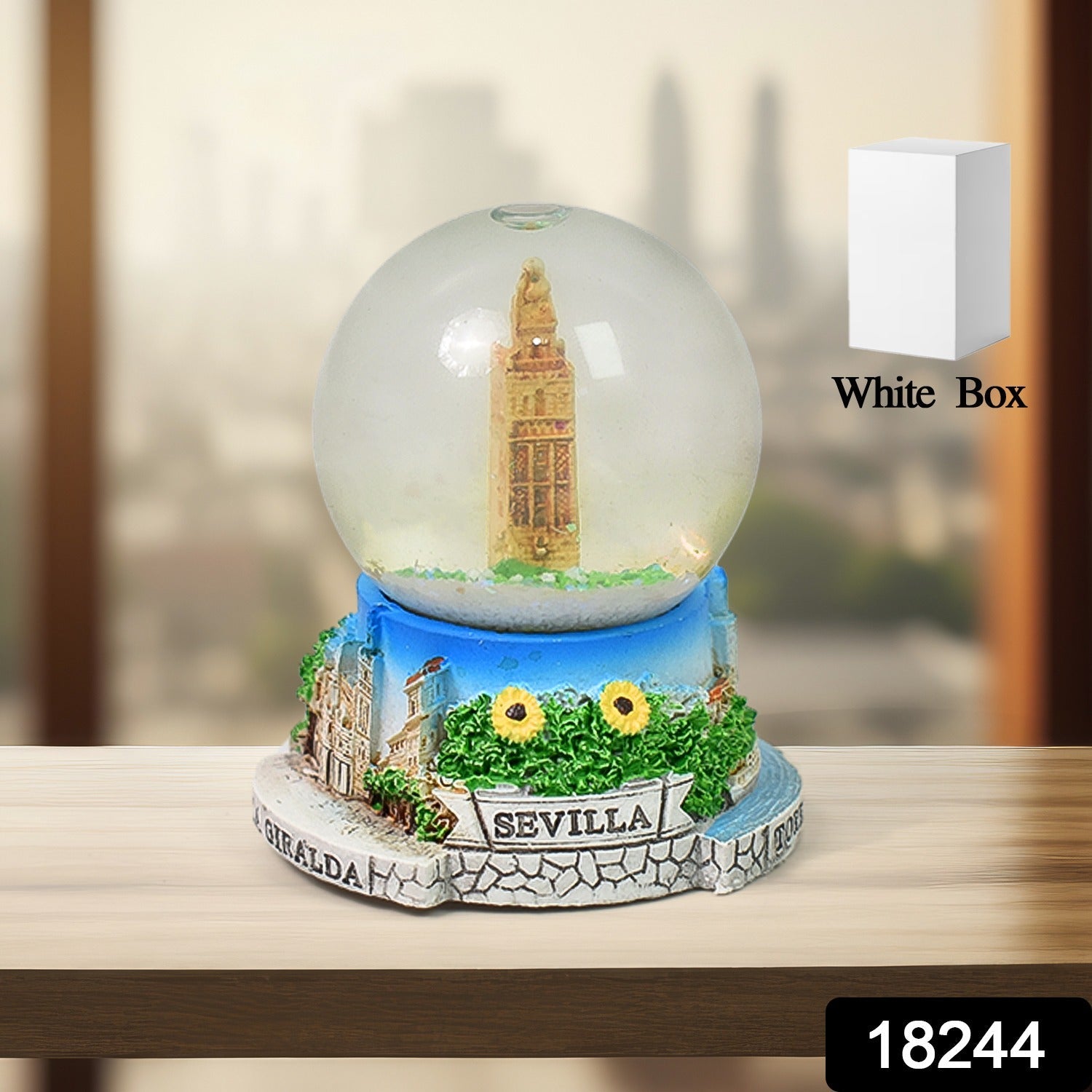Close-up of the elegant snow globe design, highlighting its intricate details.