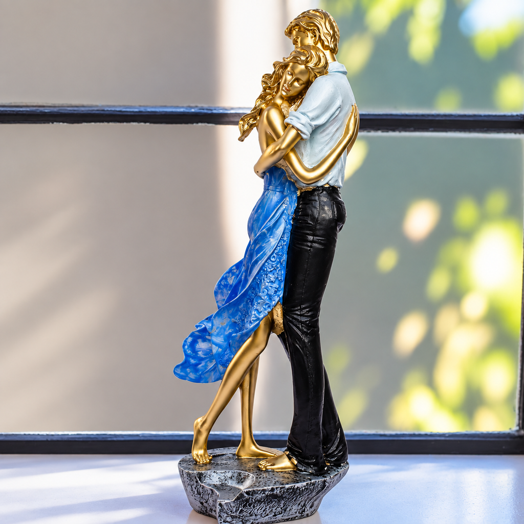 Romantic Couple Showpiece – Elegant Gold & Blue Dancing Couple Statue for Home Décor, Anniversary & Wedding Gift