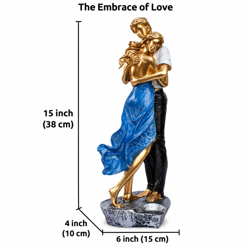 Romantic Couple Showpiece – Elegant Gold & Blue Dancing Couple Statue for Home Décor, Anniversary & Wedding Gift