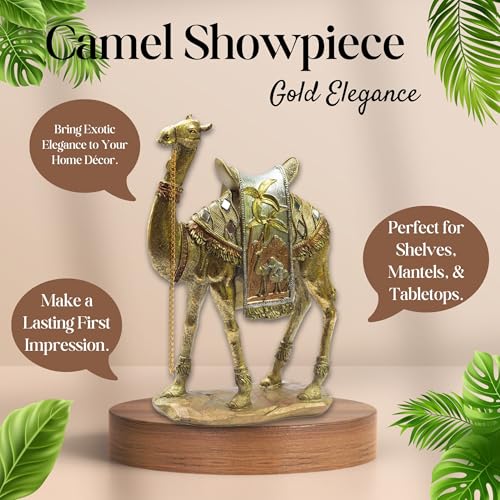 Luxurious Gold Camel Statue Set – Intricately Detailed Poly-Resin Home Décor Showpiece – Gift for Living Room, Office