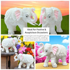 White Marble Elephant Statue Pair (3x4 Inches), Trunk Up Decorative Elephant Figurine for Home Entrance