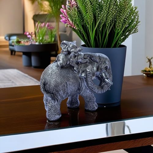 Polyresin 6" Elephant with Baby Statue for Home Decor – Vastu & Feng Shui Good Luck Symbol
