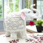Elegant White Jumbo Elephant Statue Trunk Up | Handcrafted Marble Dust Decorative Piece for Prosperity Good Fortune |