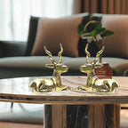 Premium Brass Deer Figurines (Set of 2) for Home Decor, Living Room Centerpiece, Office Desk, Vintage Brass Statues for Gifting (Deer)