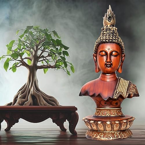 12-inch Serene Buddha Statue Wooden Finish Poly-Resin Meditation Sculpture for Mindfulness, Peace