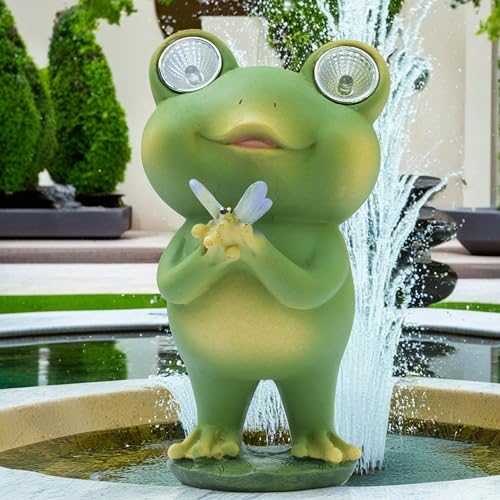 Playful Solar-Powered Resin Adorable Frog Statue – Perfect Garden and Indoor Decor with Auto Light-Up Eyes (Flower)