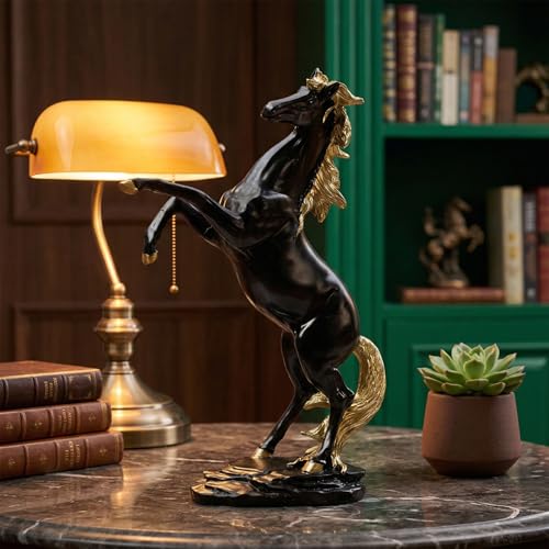 Premium Black & Gold Standing Horse Statue Showpiece | 11.5 Inch Resin Figurine for Vastu Feng Shui | Home Office Living Room Decor