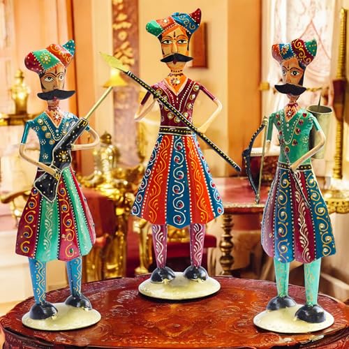 Maratha Warrior Showpiece Set of 3 – Premium Iron Tabletop Figurines, Indian Traditional Cultural Décor for Housewarming