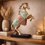 Bronze Finish Horse Pair Showpiece | Two Running Horses Figurine for Home Decor