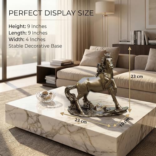 Golden Horse Showpiece Statue for Home Decor 9 Inch Resin Horse Figurine | Vastu Feng Shui Horse Statue for Office Desk