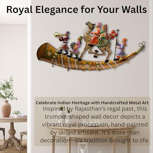 Handcrafted Rajasthani Trumpet Horn Metal Wall Decor with LED Lights