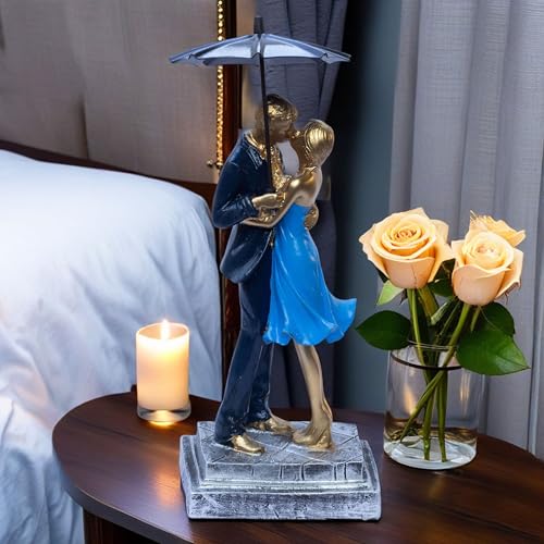 Romantic Couple Figurine with Umbrella | Gold Love Statue for Home Decor