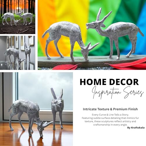 Set of 2 White Metal Deer Figurines – Handcrafted Decorative Animal Showpieces, Elegant Home & Office Decor