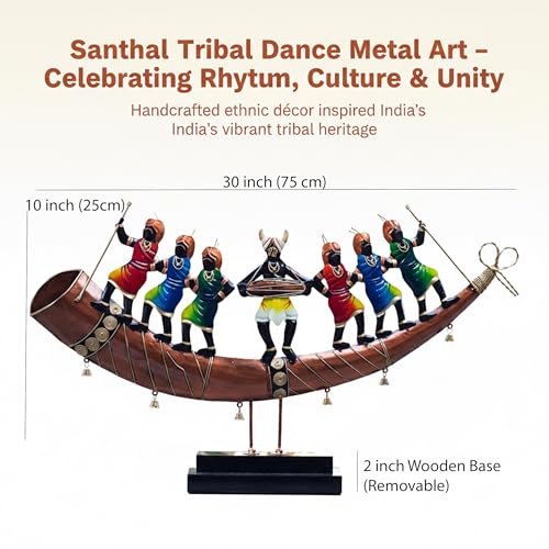 Handcrafted Santhal Tribal Dancer Metal Showpiece | Ethnic Indian Folk Art Home Decor | Decorative Table & Wall Hanging
