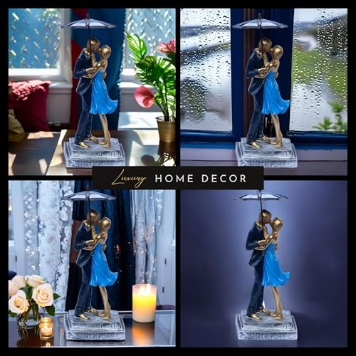 Romantic Couple Figurine with Umbrella | Gold Love Statue for Home Decor