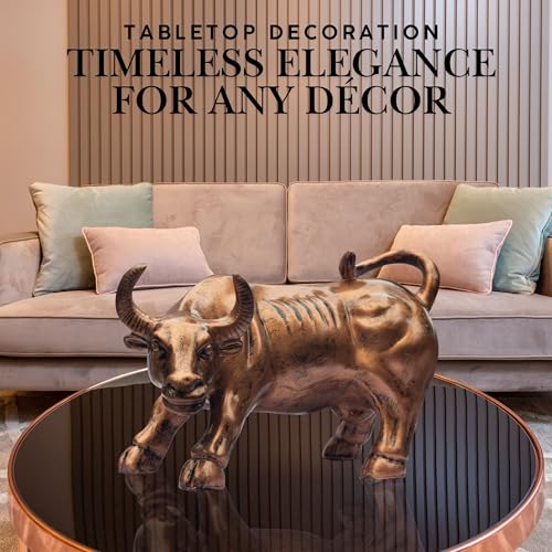 Mecha Bull Steampunk Decor Figurine – 7" Mechanical Bull Showpiece in Metallic Gold