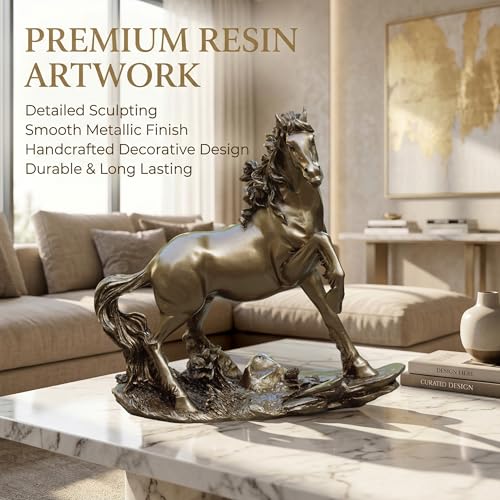 Golden Horse Showpiece Statue for Home Decor 9 Inch Resin Horse Figurine | Vastu Feng Shui Horse Statue for Office Desk