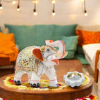Diwali Gift Set with Handcrafted 5-Inch Marble Elephant & 3-Inch Marble Diya – Ideal for Home Decor, Vastu, Feng Shui