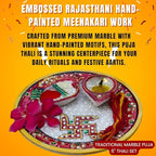 Marble Pooja Thali with Meenakari Work – 6 Inch Decorative Thali, Diya, Roli-Chandan Holder