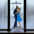 Romantic Couple Figurine with Umbrella | Gold Love Statue for Home Decor