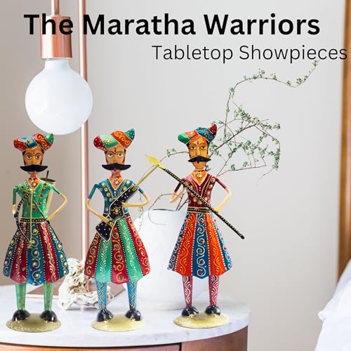 Maratha Warrior Showpiece Set of 3 – Premium Iron Tabletop Figurines, Indian Traditional Cultural Décor for Housewarming