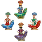 Rajasthani Moustache Musicians - Hand-Painted Decorative Showpiece Set of 4 Musical Statues - Vibrant Tabletop & Wall-Mountable Figurines