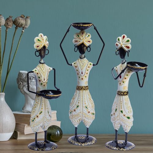 Traditional Tribal Tealight Holder Showpieces – Handmade Ethnic Decor for Home, Diwali, Wedding, Festivals