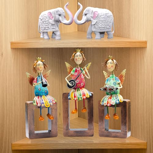 Angel Musician Statues – Set of 3 | Handcrafted Metal & Wood | Wall Hanging, Shelf Display