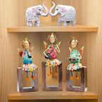 Angel Musician Statues – Set of 3 | Handcrafted Metal & Wood | Wall Hanging, Shelf Display