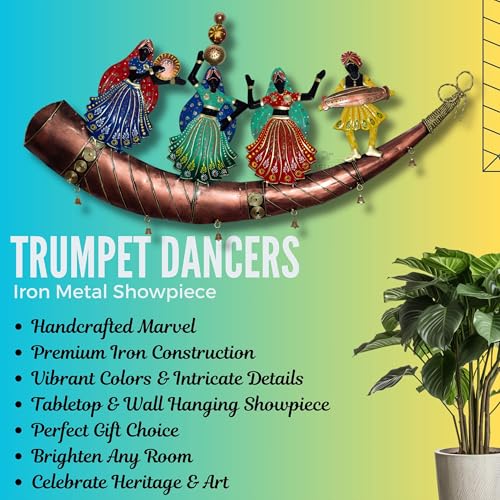 Trumpet Dancers Iron Metal Showpiece, Rajasthani Folk Art Decor