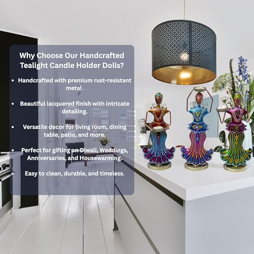 Metal Tealight Candle Holder Dolls Set – Multicolor Home Decor Showpiece Figurines