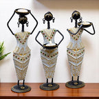 Traditional Tribal Tealight Holder Showpieces – Handmade Ethnic Decor for Home, Diwali, Wedding, Festivals