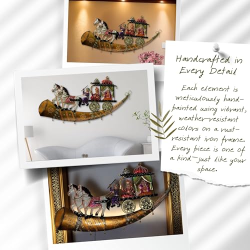 Traditional Indian Wall Decor – Iron Chariot with Horses & Royal Figures