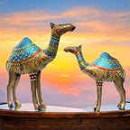 Decorative Camel Statue Set of 2 | Vastu Approved Hand Painted Meenakari Iron Showpiece | Rajasthani Folk Art for