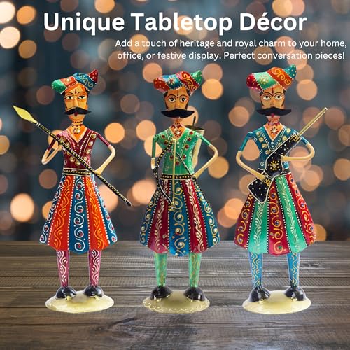 Maratha Warrior Showpiece Set of 3 – Premium Iron Tabletop Figurines, Indian Traditional Cultural Décor for Housewarming