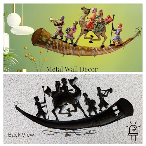 Handcrafted Rajasthani Trumpet Horn Metal Wall Decor with LED Lights