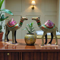 Decorative Camel Statue Set of 2 | Vastu Approved Hand Painted Meenakari Iron Showpiece | Rajasthani Folk Art for Living Room, Gifting & Home Décor