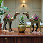 Decorative Camel Statue Set of 2 | Vastu Approved Hand Painted Meenakari Iron Showpiece | Rajasthani Folk Art for Living Room, Gifting & Home Décor