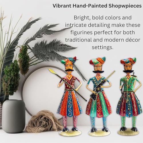 Maratha Warrior Showpiece Set of 3 – Premium Iron Tabletop Figurines, Indian Traditional Cultural Décor for Housewarming