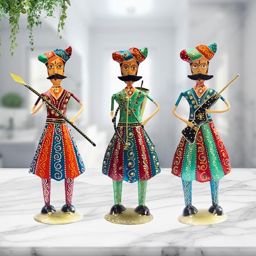 Maratha Warrior Showpiece Set of 3 – Premium Iron Tabletop Figurines, Indian Traditional Cultural Décor for Housewarming